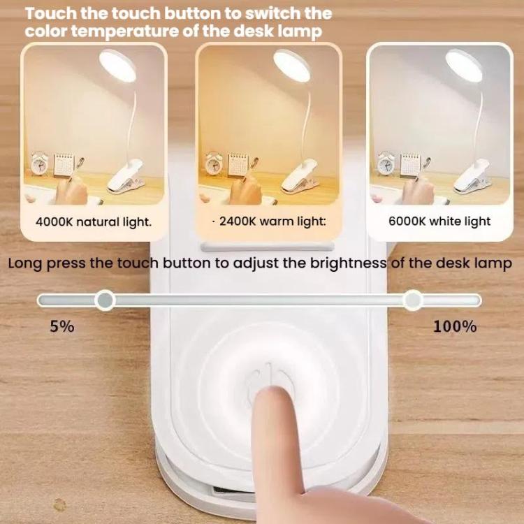Three-color Temperature Infinite Dimming LED Clip Eye Protection Bedside Lamp(4000XH/Dual-purpose + Cable) by bashfashion