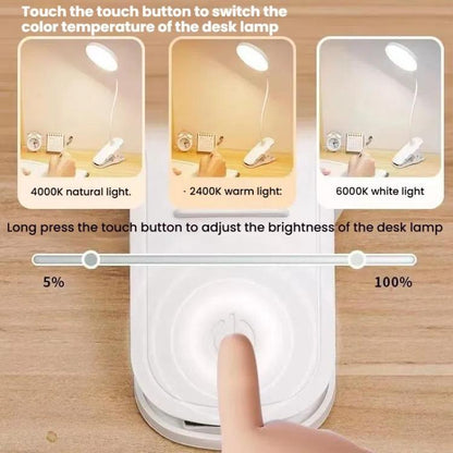 Three-color Temperature Infinite Dimming LED Clip Eye Protection Bedside Lamp(4000XH/Dual-purpose + Cable) by bashfashion