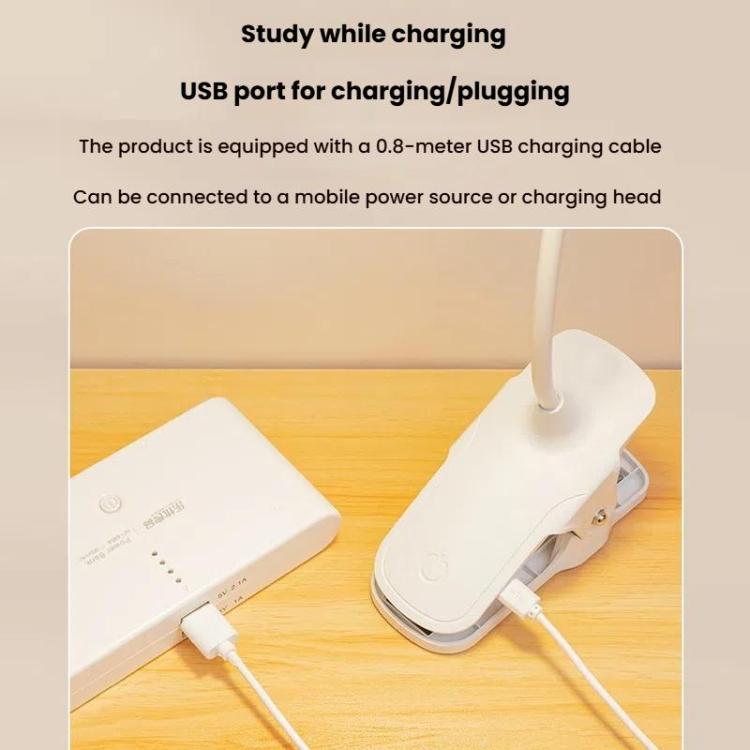 Three-color Temperature Infinite Dimming LED Clip Eye Protection Bedside Lamp(4000XH/Dual-purpose + Cable) by bashfashion