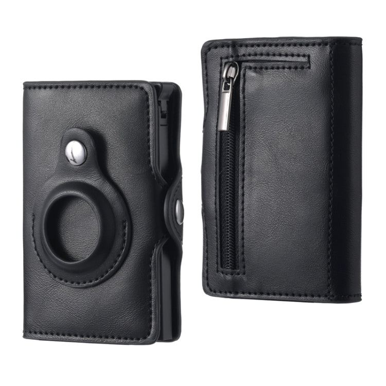 FY2108 Tracker Wallet Metal Card Holder for AirTag, Style: Crazy Horse (Black) by bashfashion