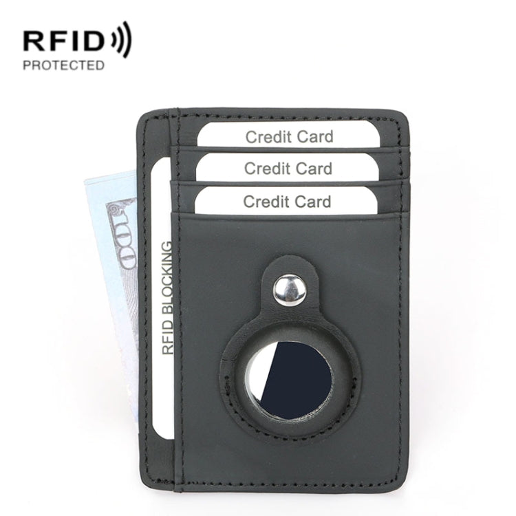 TQ-319 Anti-Theft Anti-Lost Tracker Leather Card Holder For AirTag, Style: Leather Flat Pattern (Black) by bashfashion
