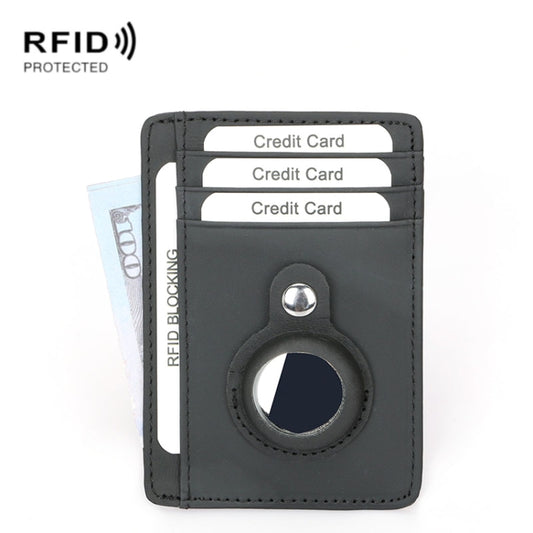 TQ-319 Anti-Theft Anti-Lost Tracker Leather Card Holder For AirTag, Style: Leather Flat Pattern (Black) by bashfashion