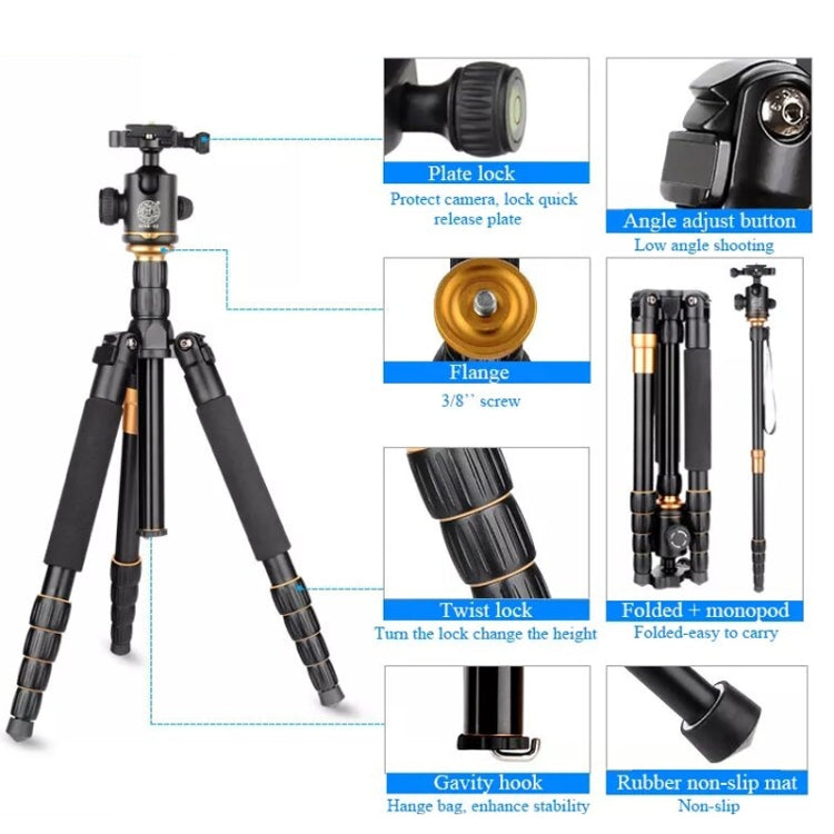 QingZhuangShiDai Q666 Portable Travel SLR Camera Aluminum Magnesium Alloy Tripod(Black) by QingZhuangShiDai