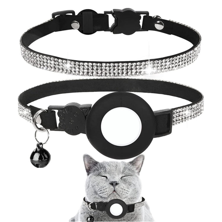 Rhinestone Pet Collar with Bell for Airtag Tracker Case(White Diamond Black) by bashfashion