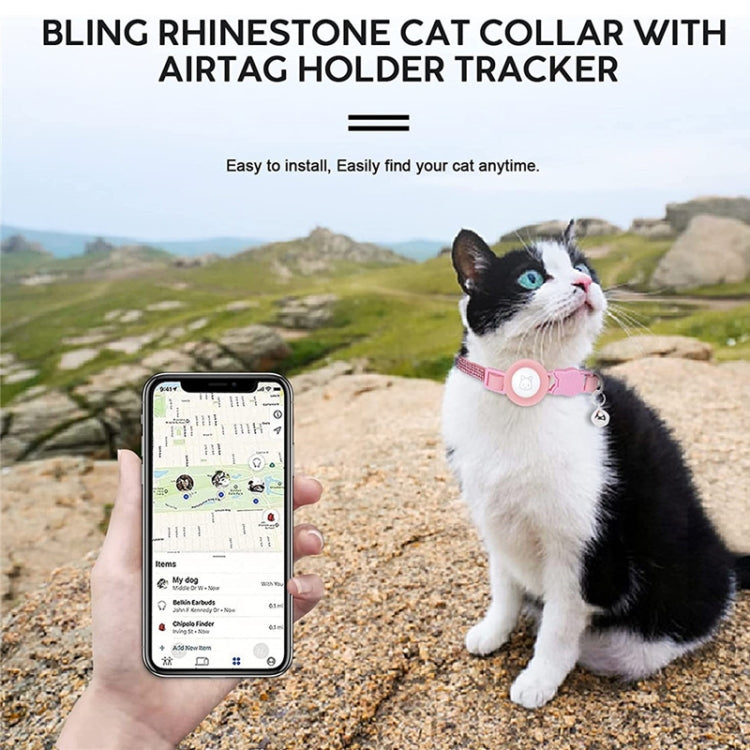 Rhinestone Pet Collar with Bell for Airtag Tracker Case(White Diamond Black) by bashfashion