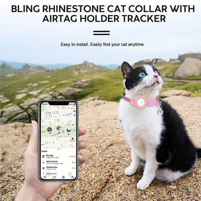 Rhinestone Pet Collar with Bell for Airtag Tracker Case(White Diamond Black) by bashfashion