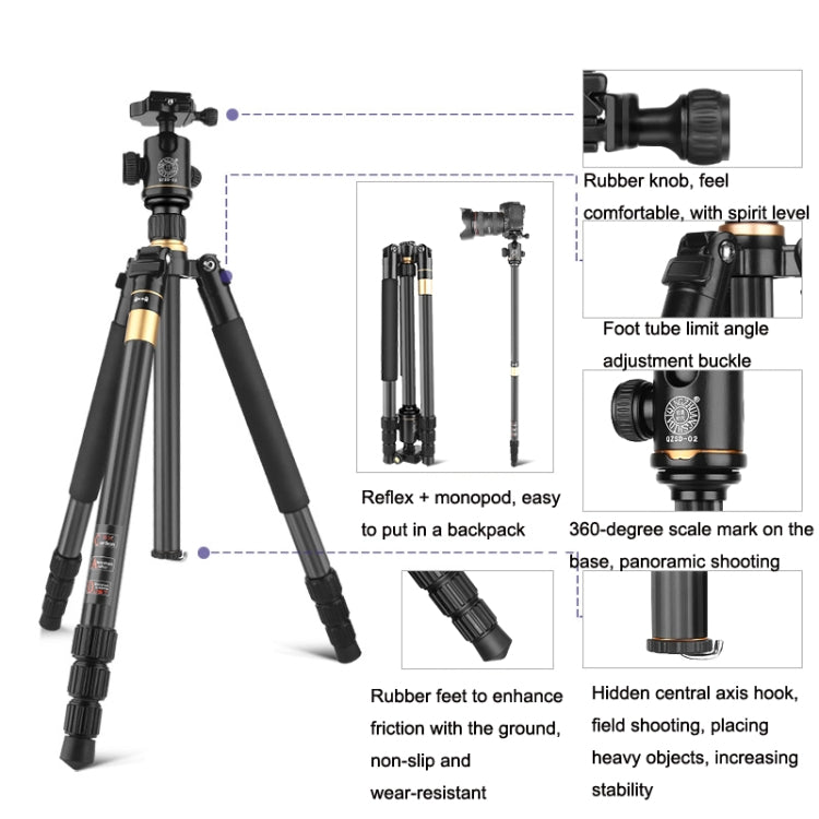 QingZhuangShiDai Q222C SLR Camera Carbon Fiber Portable Travel Tripod(Black) by QingZhuangShiDai