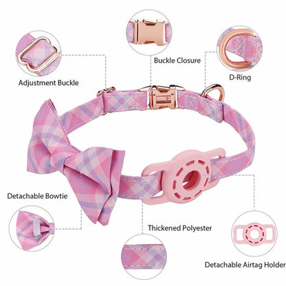Pet Tracker Collar Insert Buckle Bow Collar For AirTag(Pink)