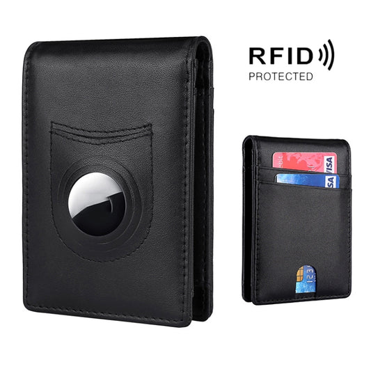 Tracker RFID Card Holder Leather Men Wallet for AirTag(Plain Weave) by bashfashion