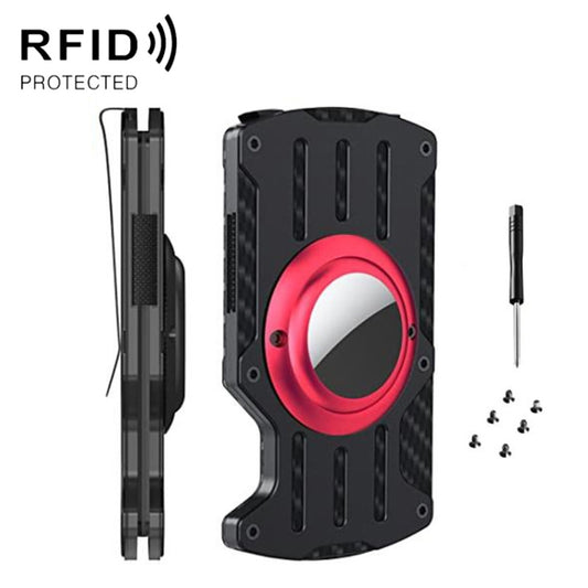 Men Ultra Slim Tracker Card Holder RFID Metal Card Holder for AirTag(Red) by bashfashion