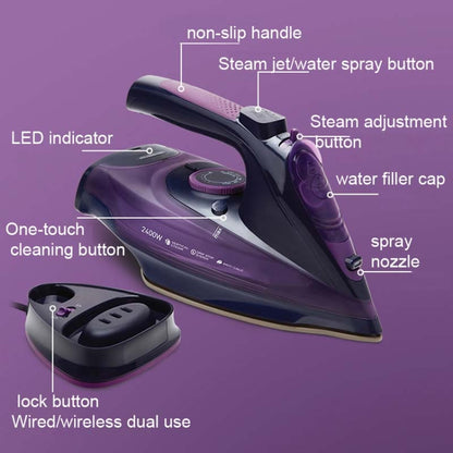 2400W Household Wireless Iron Handheld Steam Iron Garment Steamer,EU Plug(Purple) by bashfashion