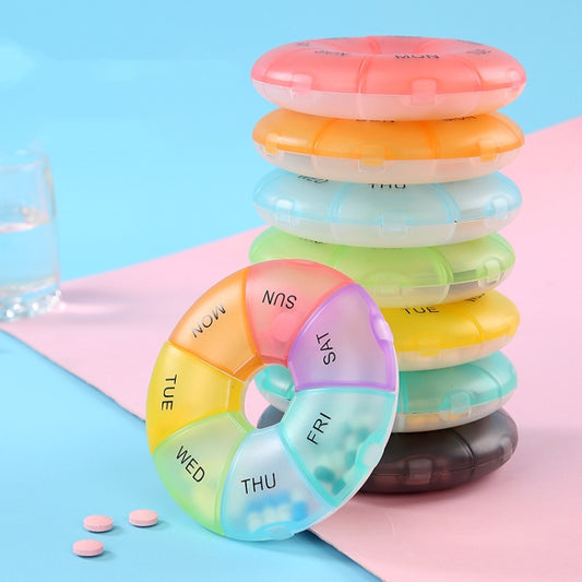 2 PCS Round 7 Days Rainbow Color Portable Pill Box Plastic Seven Grid(Light Blue) by bashfashion