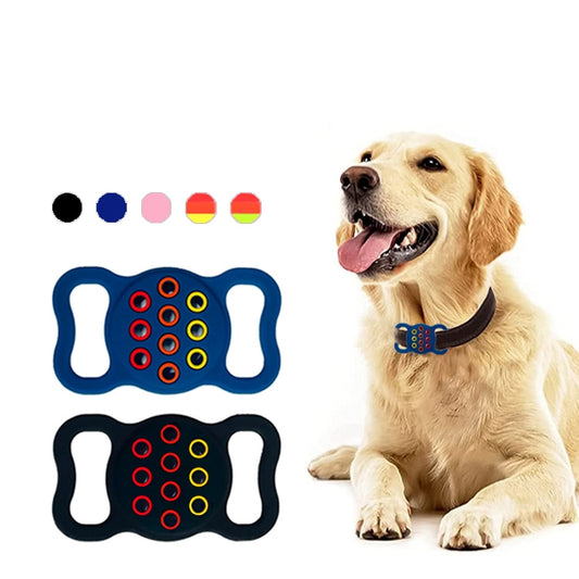 2 PCS Contrast Color Perforated Pet Collar Silicone Cover for AirTag(Black) by bashfashion