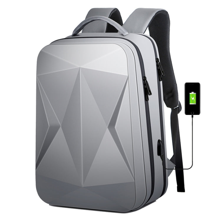 160 Large Capacity ABS Waterproof Laptop Backpack with USB Charging Port(Light Grey) by bashfashion
