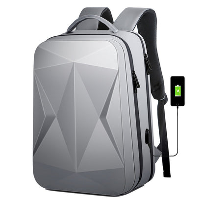 160 Large Capacity ABS Waterproof Laptop Backpack with USB Charging Port(Light Grey) by bashfashion