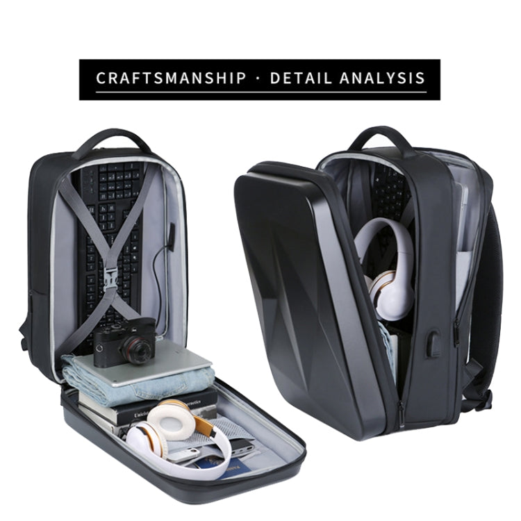 160 Large Capacity ABS Waterproof Laptop Backpack with USB Charging Port(Black) by bashfashion