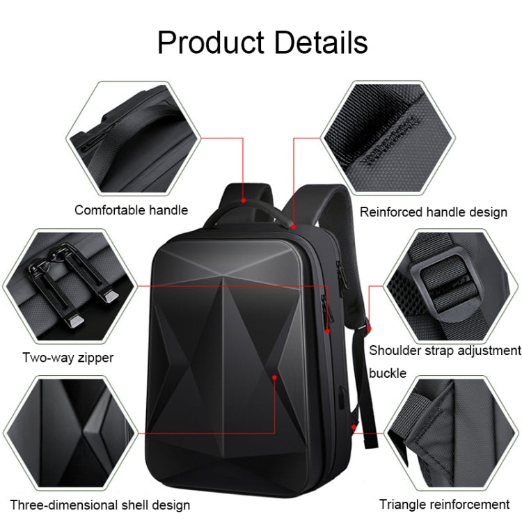 160 Large Capacity ABS Waterproof Laptop Backpack with USB Charging Port(Black) by bashfashion