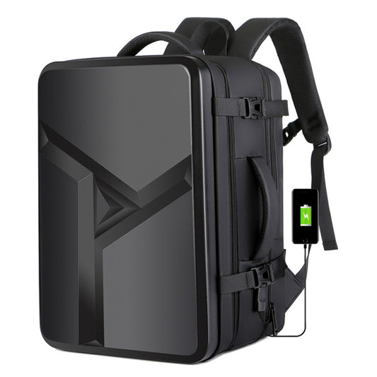 Large-capacity Waterproof Expandable Hard Shell Backpack with USB Charging Hole(161 Black) by bashfashion