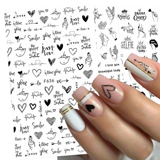 10 PCS Cartoon Heart Letters Comic Character Nail Art Sticker 3D Adhesive Nail Stickers(F638) by bashfashion