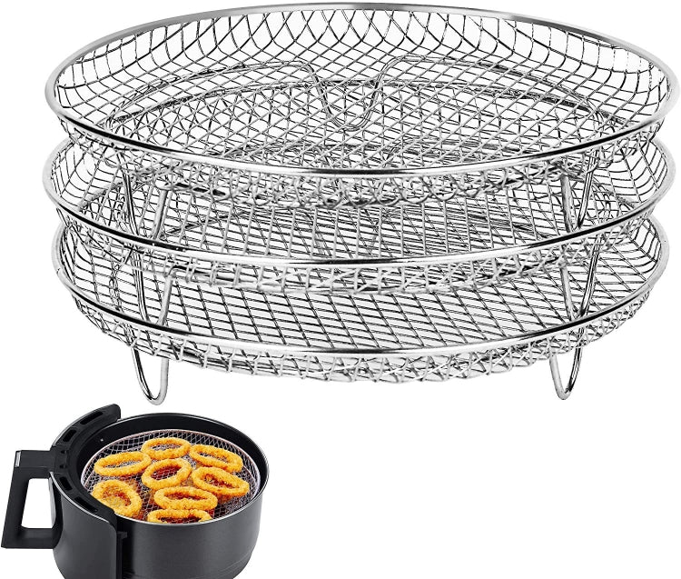 Air Fryer Accessories 8-inch Three Layer Round Grill Steam Rack by bashfashion