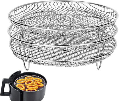 Air Fryer Accessories 8-inch Three Layer Round Grill Steam Rack by bashfashion