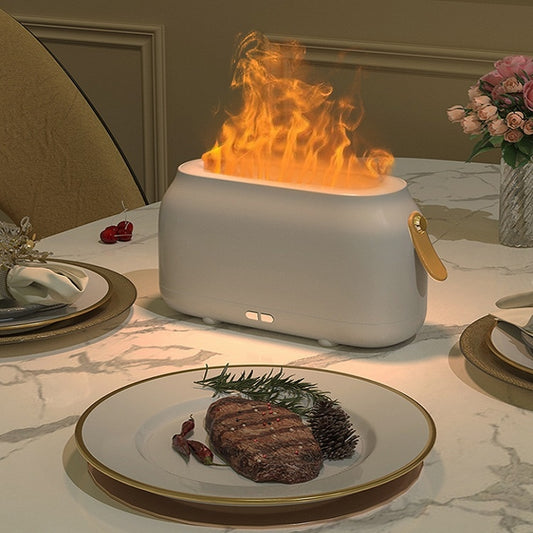 Simulation Flame Aromatherapy Humidifier Bedroom Ambient Light, Color: White by bashfashion