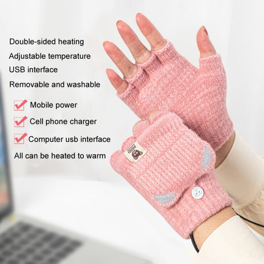 Winter Office USB Heating Warm Half Finger with Cover Gloves Heated Pad, Size: Free Size(Pink) by bashfashion