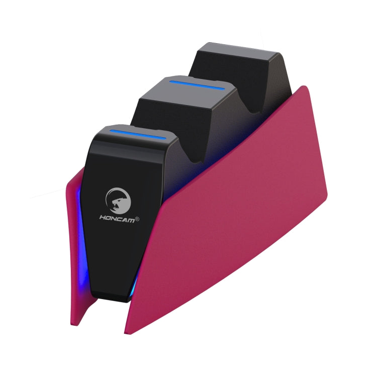 HONCAM For PS5 Gamepad Charger Dual Dock Charger(Rose Red) by HONCAM