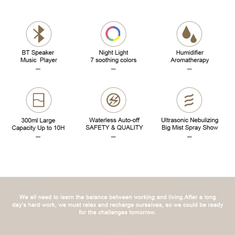 300ml Bluetooth Clock Aromatherapy Humidifier with Seven-color Ambient Light,EU Plug(Gray White) by bashfashion