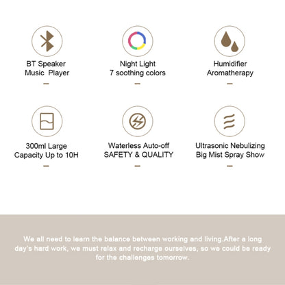 300ml Bluetooth Clock Aromatherapy Humidifier with Seven-color Ambient Light,EU Plug(Gray White) by bashfashion