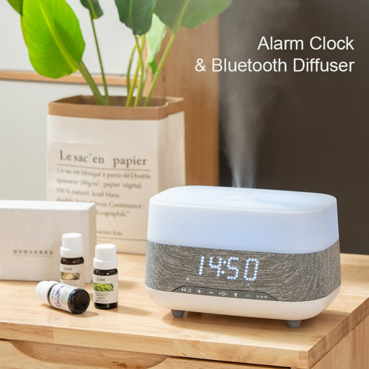 300ml Bluetooth Clock Aromatherapy Humidifier with Seven-color Ambient Light,EU Plug(Gray White) by bashfashion