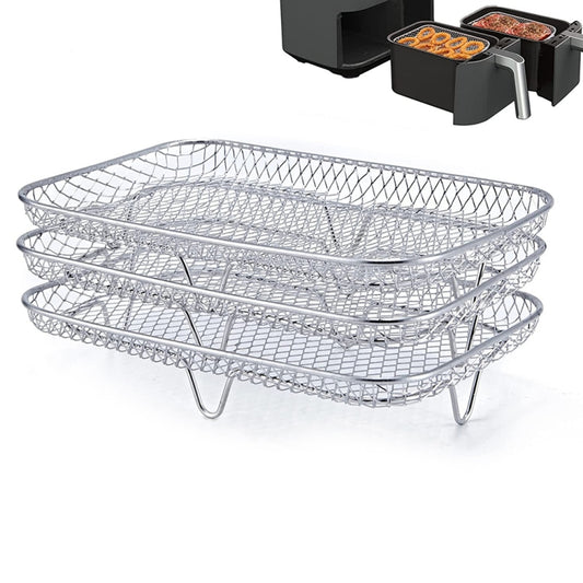 Air Fryer Accessories Three-Layer Steam Rack Stackable Dehydration Rack(Rectangle) by bashfashion