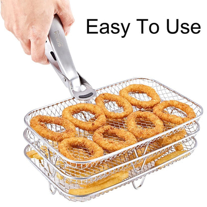 Air Fryer Accessories Three-Layer Steam Rack Stackable Dehydration Rack(Rectangle) by bashfashion