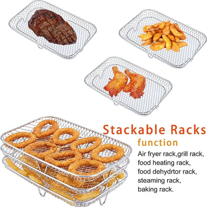 Air Fryer Accessories Three-Layer Steam Rack Stackable Dehydration Rack(Rectangle) by bashfashion