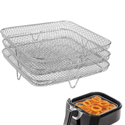 Air Fryer Accessories Three-Layer Steam Rack Stackable Dehydration Rack(Square) by bashfashion
