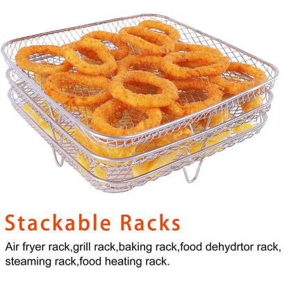 Air Fryer Accessories Three-Layer Steam Rack Stackable Dehydration Rack(Square) by bashfashion