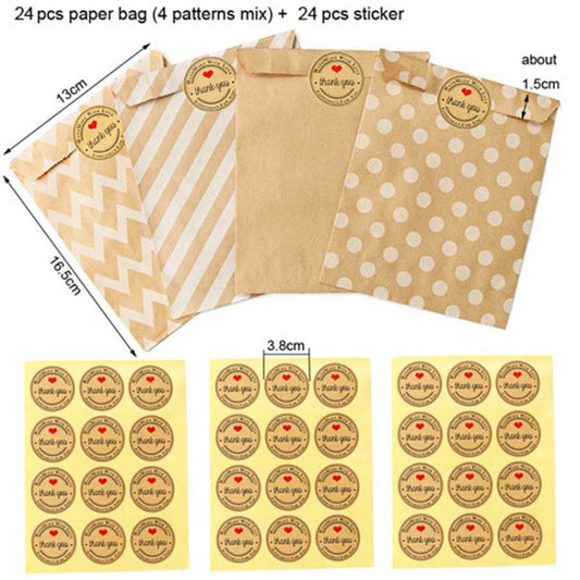 2sets Wave Dot Packaging Kraft Paper Bag Stickers DIY Baking Packaging Gift Bags(G4-40+Thank You Sticker) by bashfashion