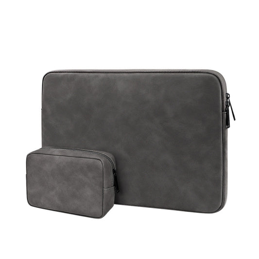 ND12 Lambskin Laptop Lightweight Waterproof Sleeve Bag, Size: 14.1-15.4 inches(Deep Gray with Bag) by bashfashion