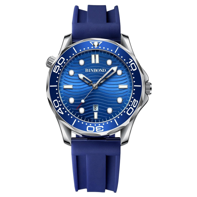 Blue Silicon White Steel Blue BINBOND B2820 Luminous 30m Waterproof Men Sports Quartz Watch by BINBOND