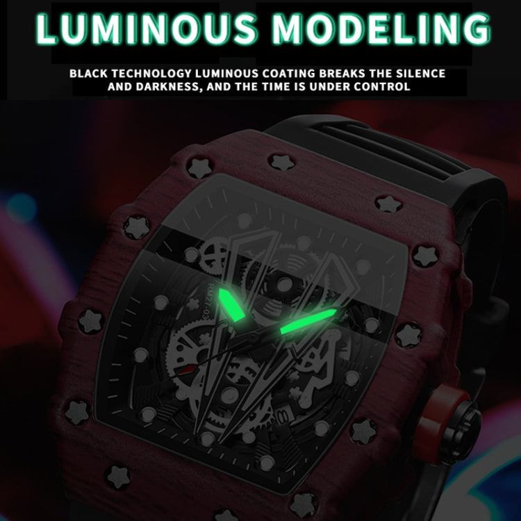 BINBOND B6577 Barrel Shape 30m Waterproof Sports Quartz Watch(Black Silicon-Red-Black) by BINBOND