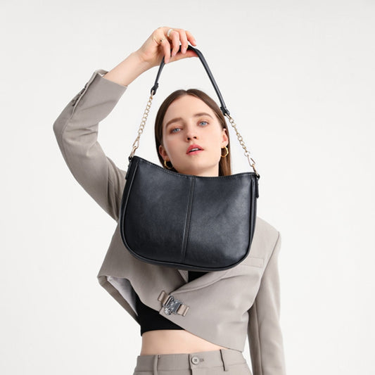 270 Large Capacity Single-shoulder Crossbody Chain Bag Leather Adjustable Underarm Bag(Black) by bashfashion