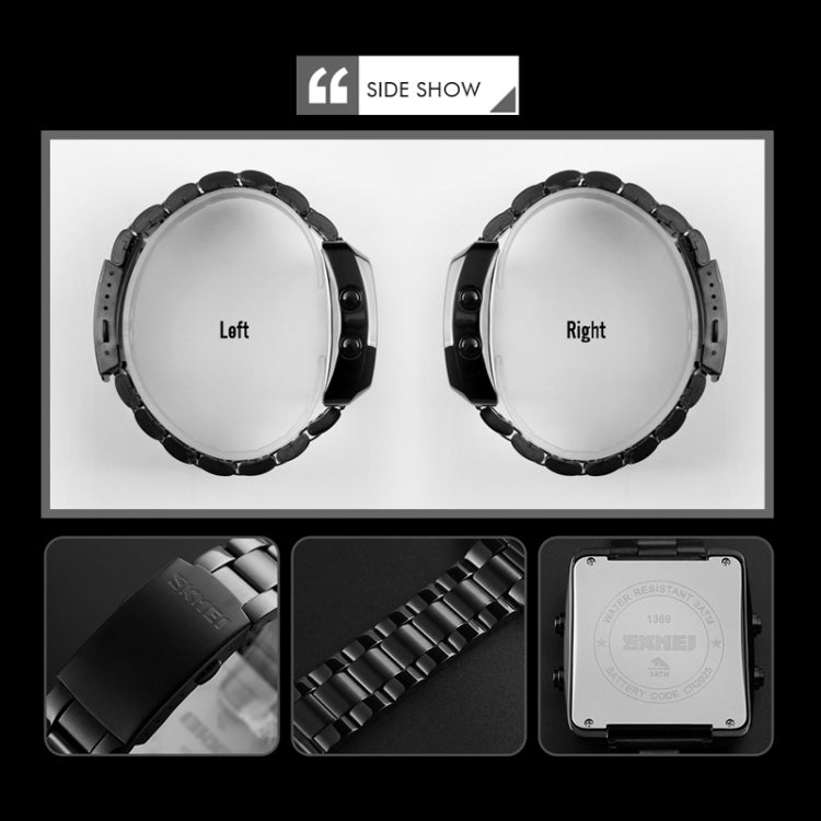 SKMEI 1369 Retro Waterproof Gold Watch Men Steel Belt Luminous Square Watch(Black) by SKMEI