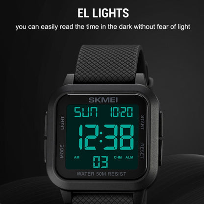 SKMEI 1894 Square Sports Waterproof Student Simple Multifunctional Luminous Watch(Blue Black Machine) by SKMEI