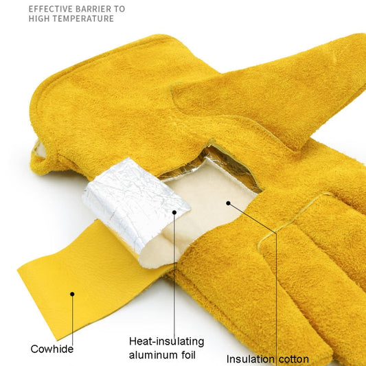 A2421 Cowhide High Temperature Welding Gloves Insulated Aluminum Foil Anti-Heat Gloves(L Yellow) by bashfashion