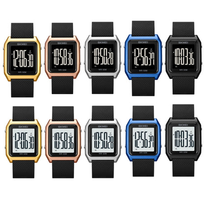 SKMEI 1866 Square Large Screen Men Steel Belt Multi-function Night Light Alarm Clock Watch(Black Black Machine) by SKMEI