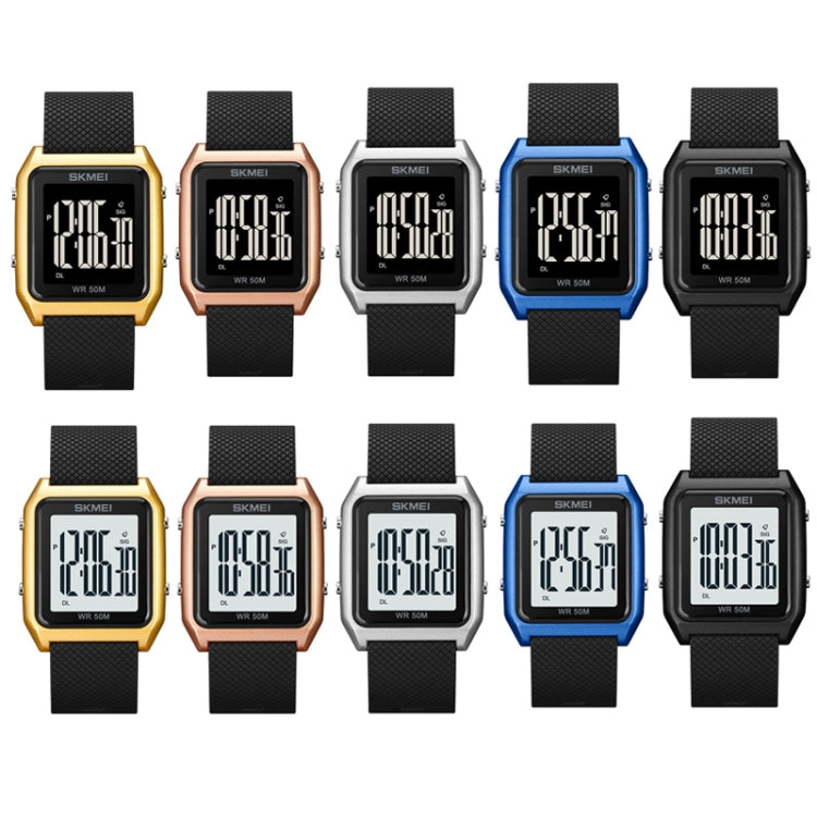 SKMEI 1866 Square Large Screen Men Steel Belt Multi-function Night Light Alarm Clock Watch(Rose Gold Black Machine) by SKMEI