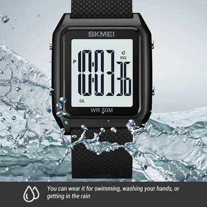 SKMEI 1866 Square Large Screen Men Steel Belt Multi-function Night Light Alarm Clock Watch(Black Black Machine) by SKMEI