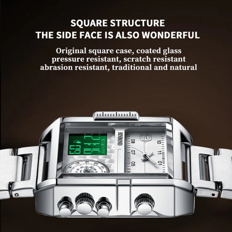 BINBOND B3332 Square Multifunctional Sports Quartz Waterproof Watch(Full-gold-Black) by BINBOND