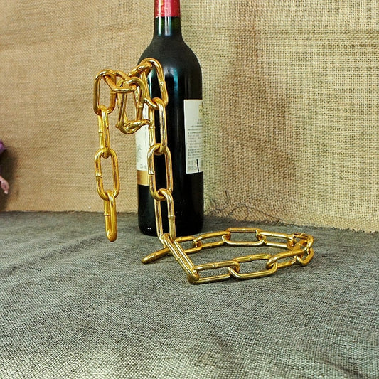 TYJJ-023 Multifunctional Three-dimensional Chain Wine Bottle Rack Home Decorative Ornaments(Gold) by bashfashion