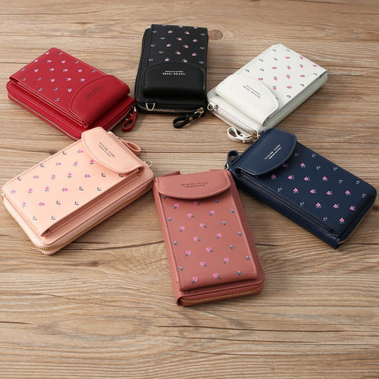 Printed Phone Bag Floral Woman Multifunctional Crossbody Bag Multi Card Shoulder Bag(Light Pink) by bashfashion